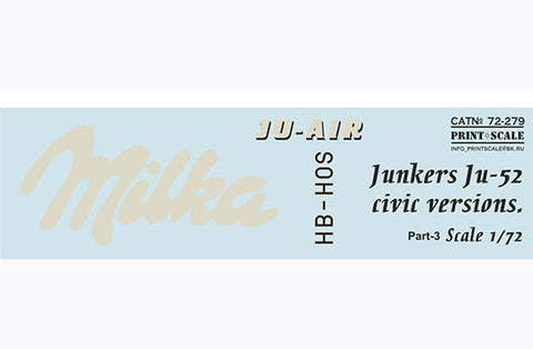 プリントスケール 72-279 1/72 ユンカース Ju52 民間型 Part3 コンプリートセット