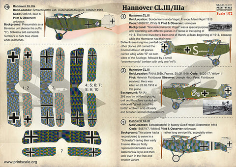 プリントスケール 72-294 1/72 ハノーバー CL.III
