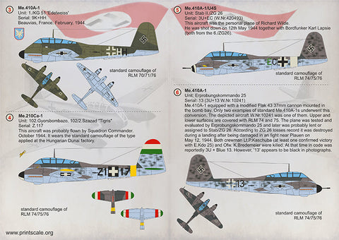プリントスケール 72-298 1/72 メッサーシュミット Me 210 "ホルニッセ"