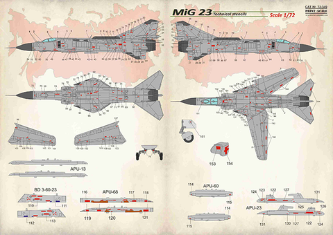 プリントスケール 72-349 1/72 MiG-23 テクニカルステンシル