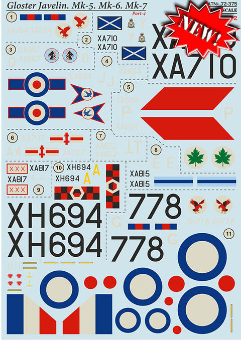 プリントスケール 72-375 1/72 グロスター ジャベリン Mk.5、Mk.6、Mk.7 Part4 コンプリートセット