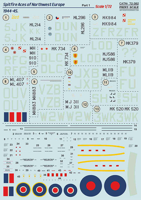 プリントスケール 72-382 1/72 スピットファイア エース 北西ヨーロッパ1944-45 Part 1