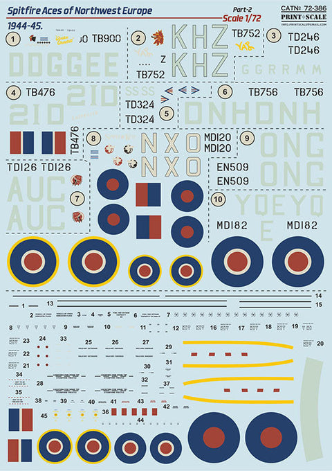 プリントスケール 72-386 1/72 スピットファイア 北西ヨーロッパのエース 1944-45 Part2