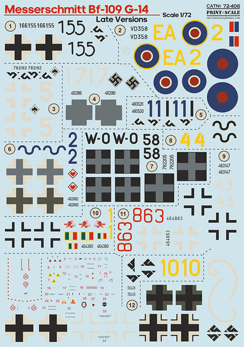プリントスケール 72-406 1/72 メッサーシュミット Bf-109 G-14 後期型