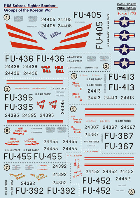 プリントスケール 72495 1/72 F-86 セイバー 戦闘爆撃機グループ 朝鮮戦争