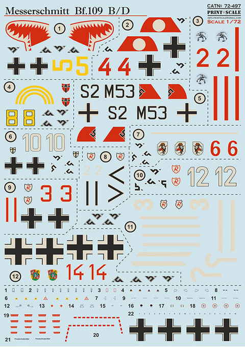 プリントスケール 72497 1/72 メッサーシュミット Bf-109 B-D