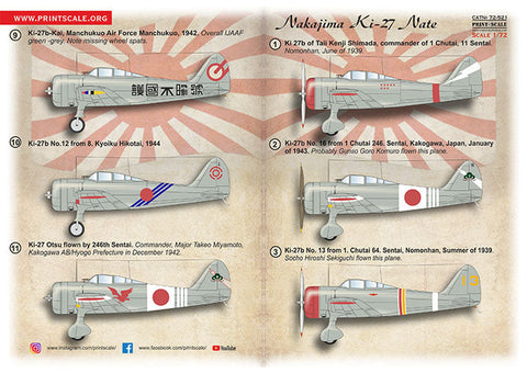 プリントスケール 1/72 72-521 中島飛行機 キ-27(九七式戦闘機) Nate
