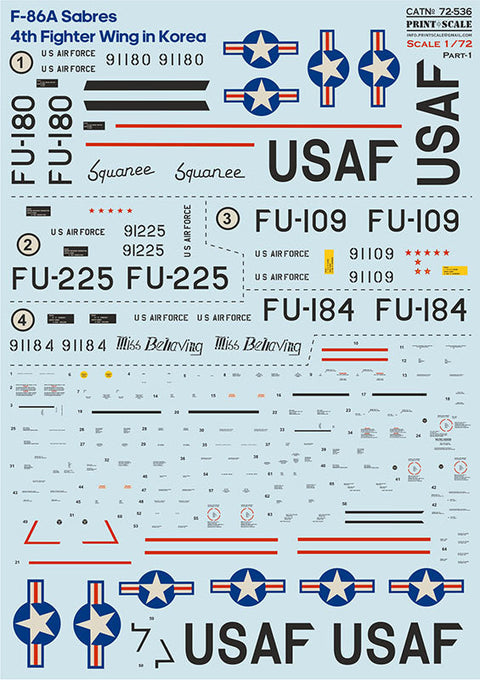 プリントスケール 72-536 1/72 韓国のF-86Aセイバーズ 第4戦闘航空団. パート 1