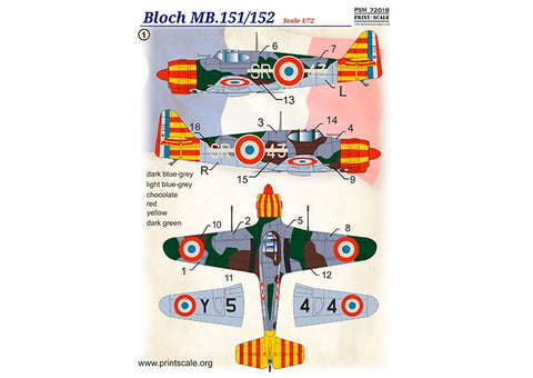 プリントスケール PSM72018 1/72 ブロッホ MB.151/152 マスク + デカール