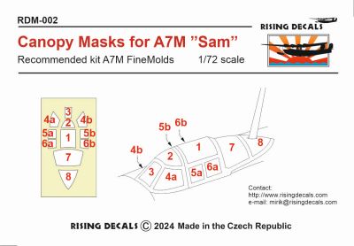 ライジングデカール RDM-002 1/72 三菱 A7M2 烈風11型 "Sam" キャノピーマスク(ファインモールド用)