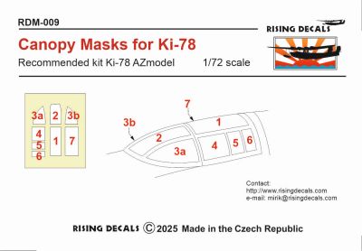 ライジングデカール RDM-009 1/72 研三 Ki-78 キャノピーマスク(AZモデル用)