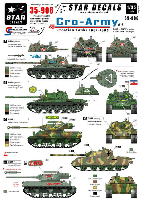 スターデカール 35-906 1/35 クロアチア陸軍 1991-95 #1 T-55A M47 パーシング, M36B2