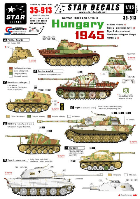 スターデカール 35-913 1/35 ジャーマンタンクス イン ハンガリー 1945 パンサーG, タイガーII, マーダー2