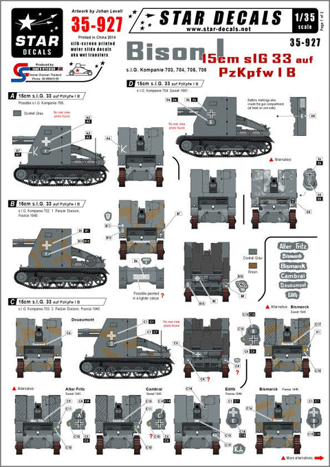 スターデカール 35-927 1/35 ビゾンI 15cm歩兵砲搭載 I号自走砲