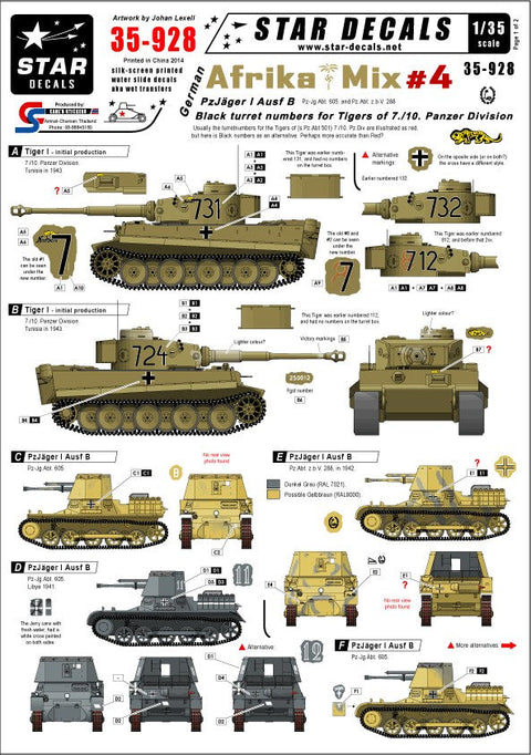 スターデカール 35-928 1/35 ドイツ アフリカ軍団 ミックス #4 I号対戦車自走砲,タイガーI
