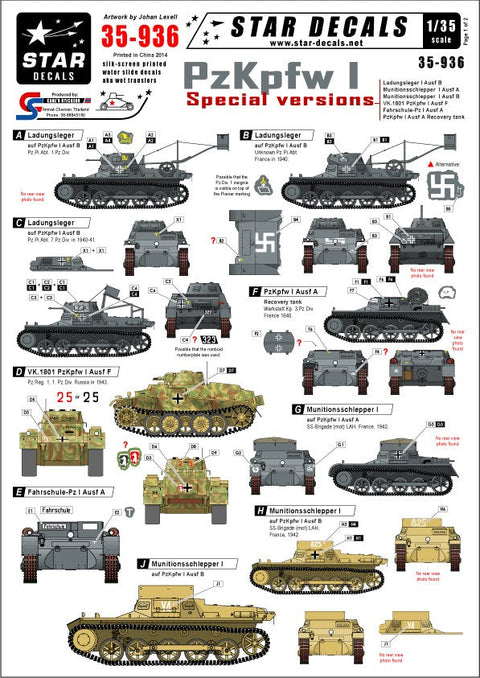 スターデカール 35-936 1/35 I号戦車特殊型・F型