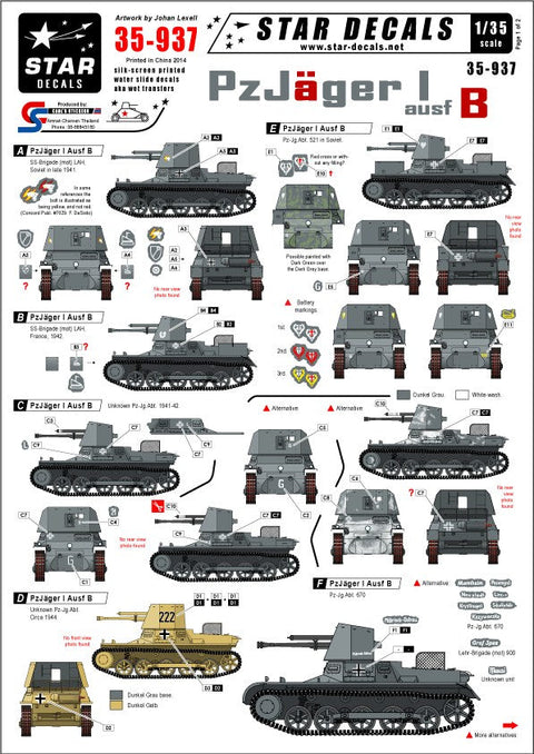 スターデカール 35-937 1/35 I号駆逐戦車B型