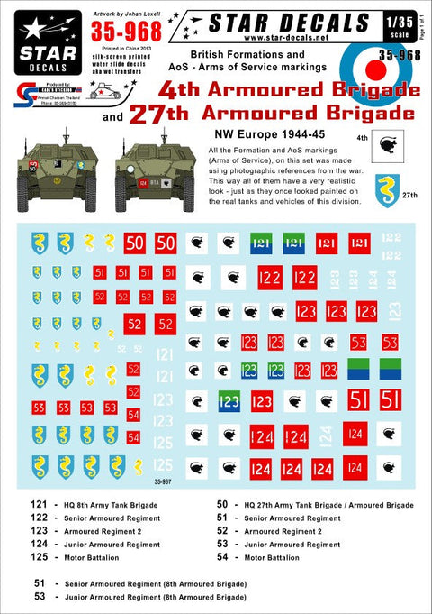 スターデカール 35-968 1/35 イギリス 第4機甲旅団,第27機甲旅団 所属全部隊標識マーキング北西ヨーロッパ