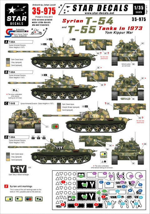 スターデカール 35-975 1/35 シリア T-54・T-55 戦車 イン 1973 ヨム・キプール・ウォー