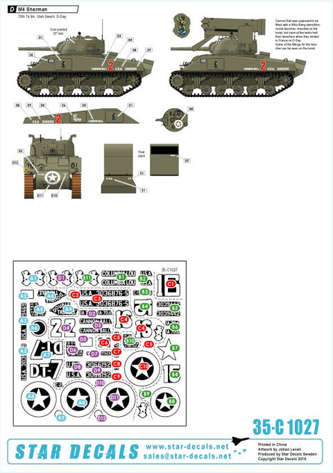 スターデカール 35-C1027 1/35 アメリカ 第70戦車大隊 ユタビーチ - M4 シャーマン, M4 ドーザー, M4A1 DD シャーマン