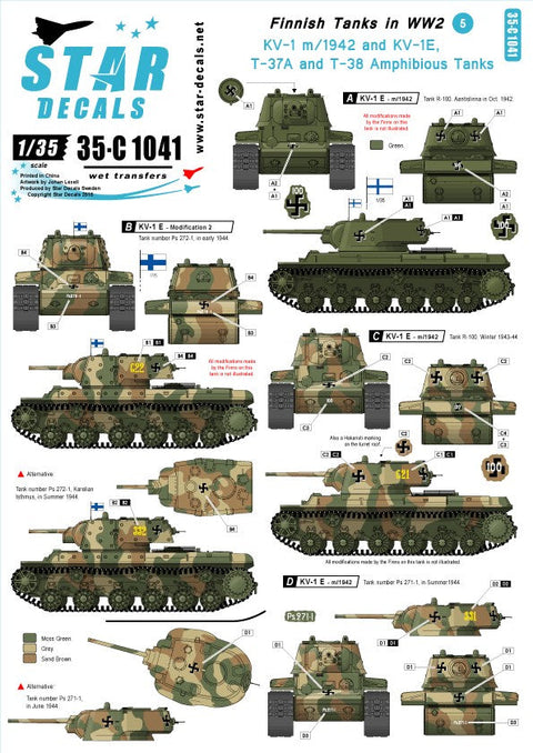 スターデカール 35-C1041 1/35 フィンランド戦車 イン WWII # 5 KV-1,水陸両用戦車