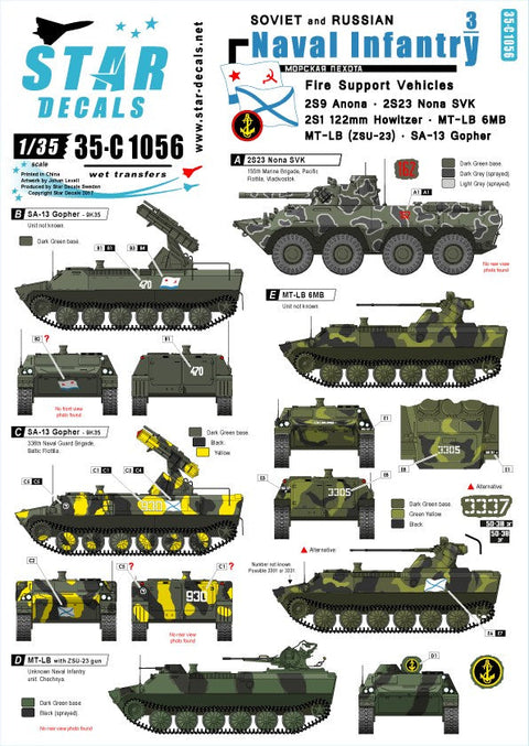 スターデカール 35-C1056 1/35 ソビエト/ロシア海軍歩兵 #3 自走砲・対空車両