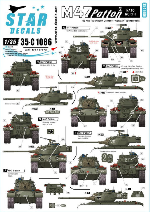 スターデカール 35-C1086 1/35 M47パットン#2 在欧アメリカ軍,西ドイツ連邦軍