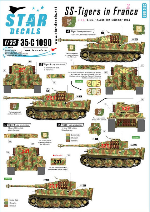 スターデカール 35-C1090 1/35 武装親衛隊のタイガー イン フランス#2 SS第101重戦車第2中隊