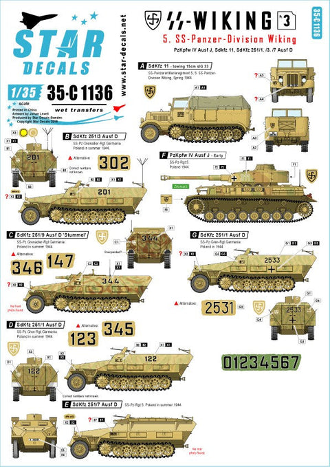 スターデカール 35-C1136 1/35 ドイツ SSヴィーキング師団 #3 IV号戦車,3トンハーフトラック,Sd.kfz.251