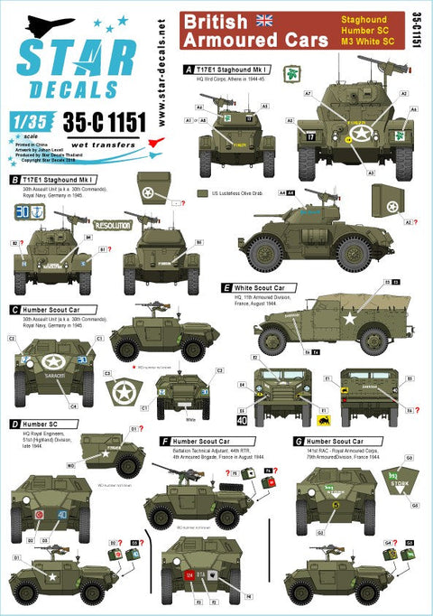 スターデカール 35-C1151 1/35 イギリス装甲車 スタッグハウンド,ハンバーSC,M3スカウトカー
