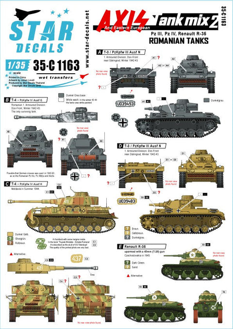 スターデカール 35-C1163 1/35 枢軸軍に参加した東ヨーロッパの戦車#2 第二次世界大戦時のルーマニア陸軍戦車