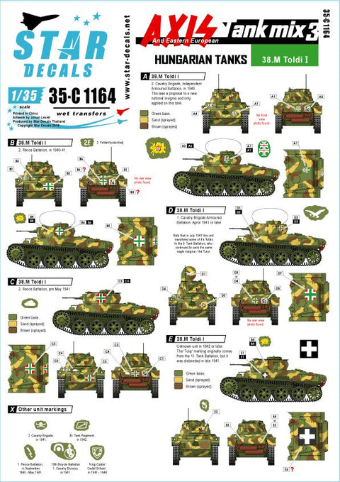 スターデカール 35-C1164 1/35 枢軸軍に参加した東ヨーロッパの戦車#3 第二大戦に於けるハンガリーの戦車