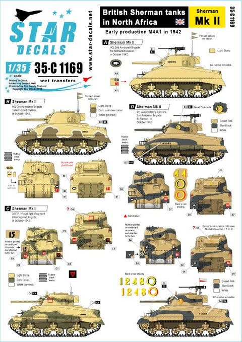 スターデカール 35-C1169 1/35 北アフリカにおけるイギリス国陸軍のシャーマン シャーマンMk II(1942年)編