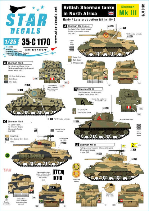 スターデカール 35-C1170 1/35 北アフリカにおけるイギリス国陸軍のシャーマン シャーマンMkIII(1943年)編