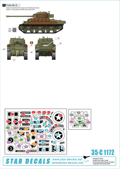 スターデカール 35-C1172 1/35 シャーマンファイアフライMk IC ハイブリットおよびMk VC カナダ、ポーランド、ニュージーランド、チェコスロバキア