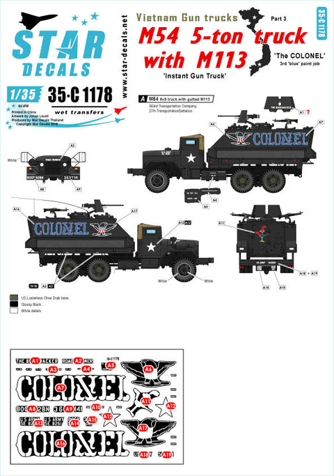 スターデカール 35-C1178 1/35 現用 アメリカ ベトナム戦争 ベトナムにおけるガントラック#3 M54 5トントラックにM113車体を載せたガントラック'THE COLONEL(大佐)'(青文字)