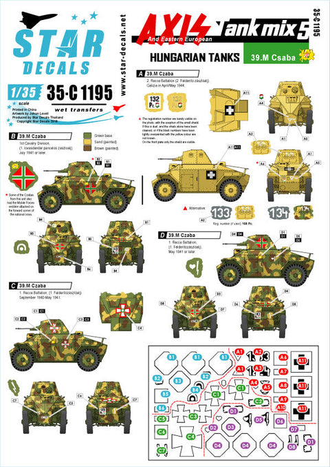 スターデカール 35-C1195 1/35 WWII 枢軸軍に参加した東ヨーロッパの戦車 #5 第二次大戦におけるハンガリーの装甲車 39.Mチャバ装甲車