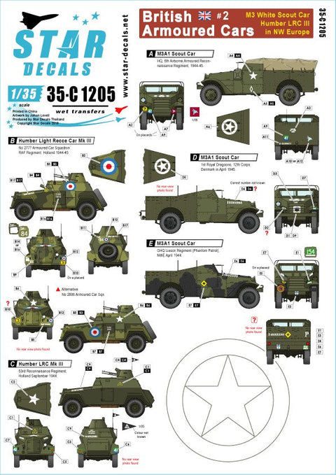 スターデカール 35-C1205 1/35 WWII イギリス陸軍 イギリス陸軍の装甲車#2 北西ヨーロッパに於けるM3A1ホワイトスカウトカーとハンバー LRC MkIII