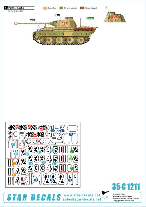 スターデカール 35-C1211 1/35 WWII ドイツ イタリア戦線のドイツ戦車#11 パンサーA型及びパンサーG型初期型