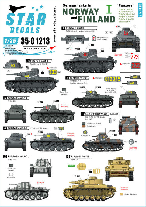 スターデカール 35-C1213 1/35 WWII ドイツ ノルウェーとフィンランドに進駐したドイツ戦車 #1