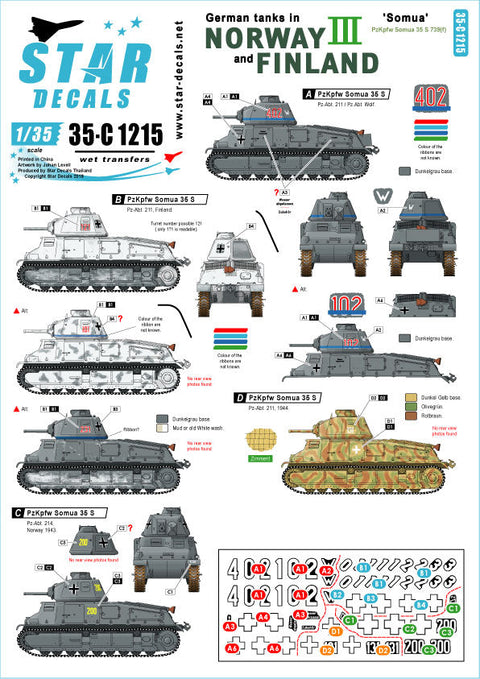 スターデカール 35-C1215 1/35 WWII ドイツ ノルウェーとフィンランドに進駐したドイツ戦車 #3