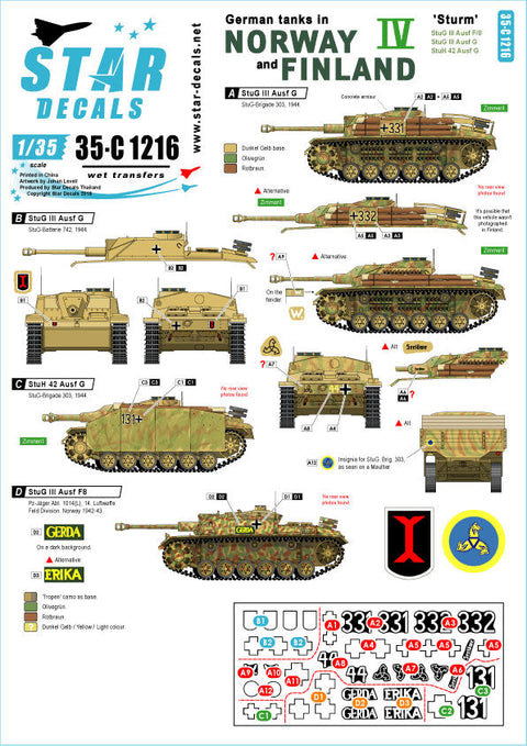 スターデカール 35-C1216 1/35 WWII ドイツ ノルウェーとフィンランドに進駐したドイツ戦車 #4
