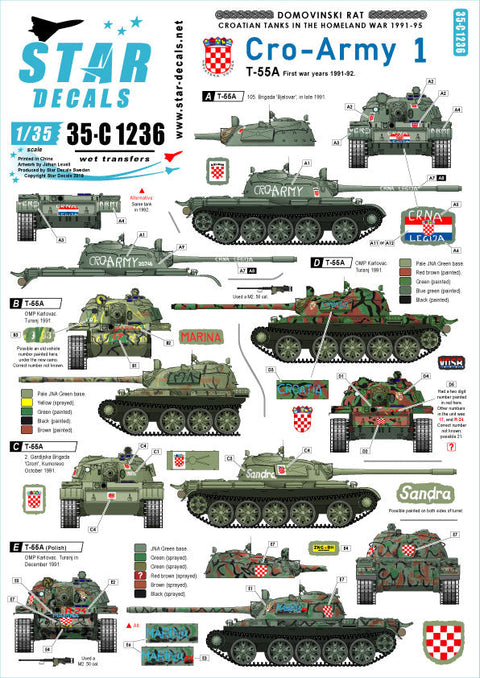 スターデカール 35-C1236 1/35 現用 バルカン半島 クロアチア陸軍#1 祖国戦争でのT-55 クロアチア1991-92年