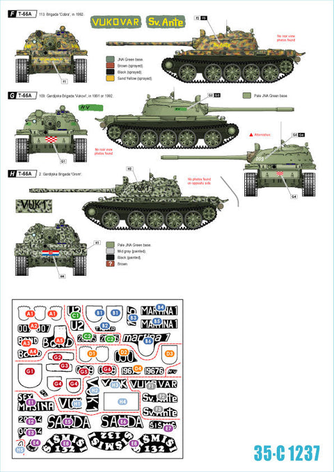 スターデカール 35-C1237 1/35 現用 バルカン半島 クロアチア陸軍#2 祖国戦争でのT-55 クロアチア1992-93年
