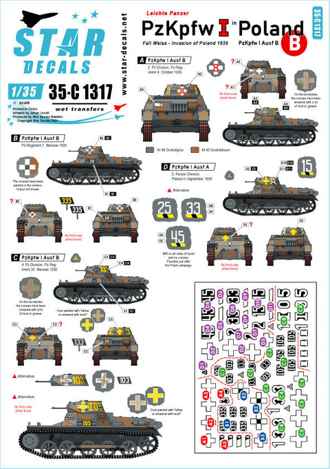 スターデカール 35-C1317 1/35 ポーランドでのI号戦車 I号戦車B型 フォールワイス-ポーランド侵攻1939