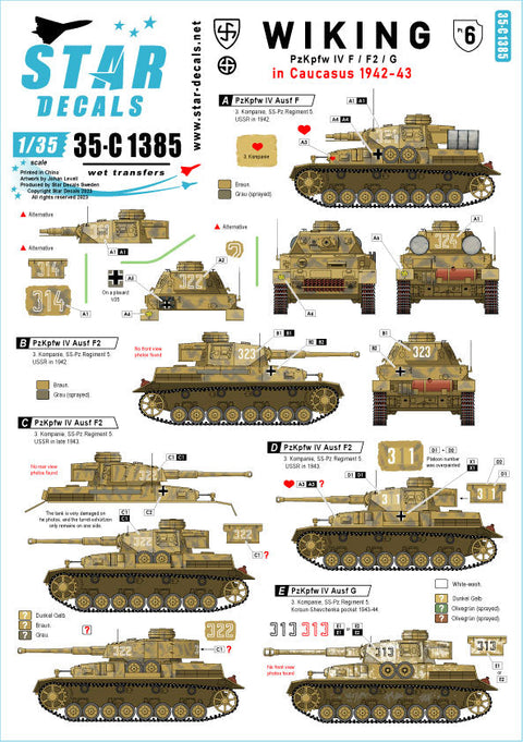 スターデカール 35-C1385 1/35 WWII ドイツ ヴィーキング師団#6 IV号戦車F型/F2型/G型 コーカサス1942-43年