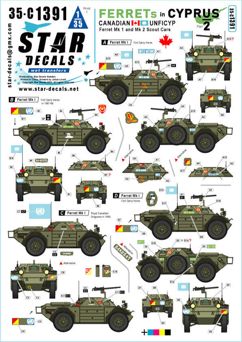 スターデカール 35-C1391 1/35 キプロス紛争のフェレット偵察車#2 UNFICYPのカナダ軍フェレットMk.1・Mk.2