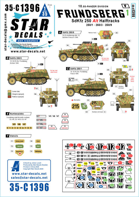 スターデカール 35-C1396 1/35 ドイツ 第10SS装甲師団 フルンツベルク#1 Sd.Kfz.250アルテ SdKfz 250・1, SdKfz 250・3, SdKfz 250・9