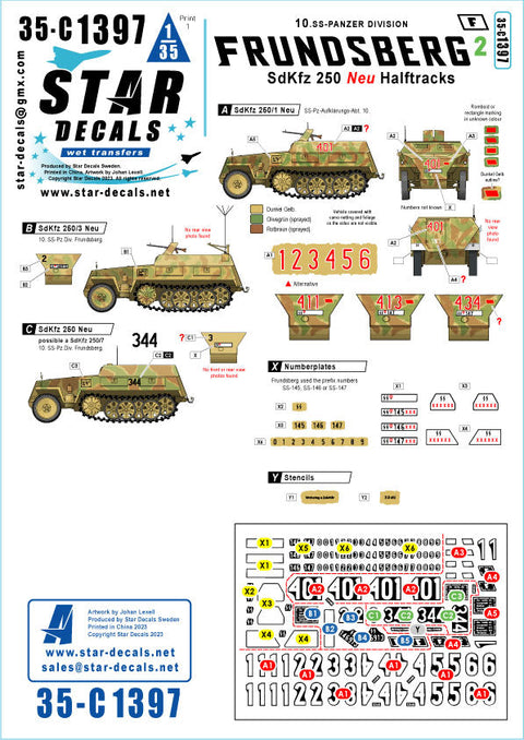 スターデカール 35-C1397 1/35 ドイツ 第10SS装甲師団 フルンツベルク#2 Sd.Kfz.250ノイ SdKfz 250・1, SdKfz 250・3, SdKfz 250・7