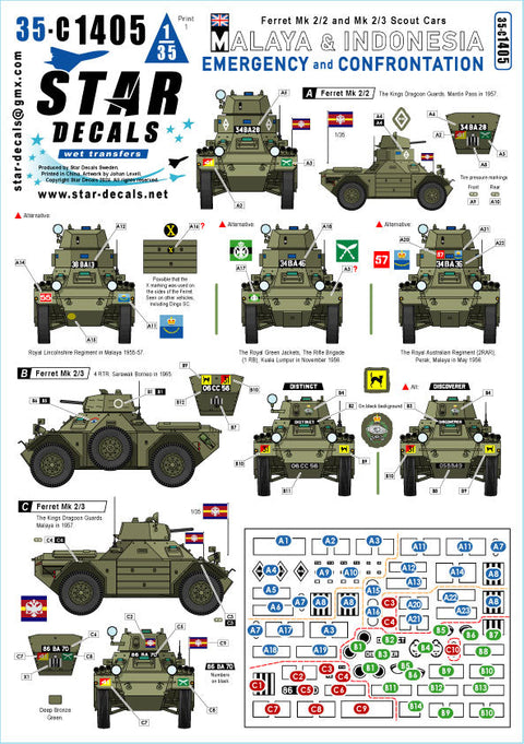 スターデカール 35-C1405 1/35 マラヤ危機とマレーシア紛争のフェレットMk.2/2・Mk.2/3偵察装甲車 1950-60年代